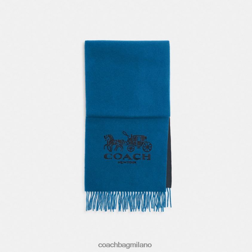 Coach donne Sciarpa in cashmere bicolore per cavallo e carrozza blu notte/denim FPN0Z8558