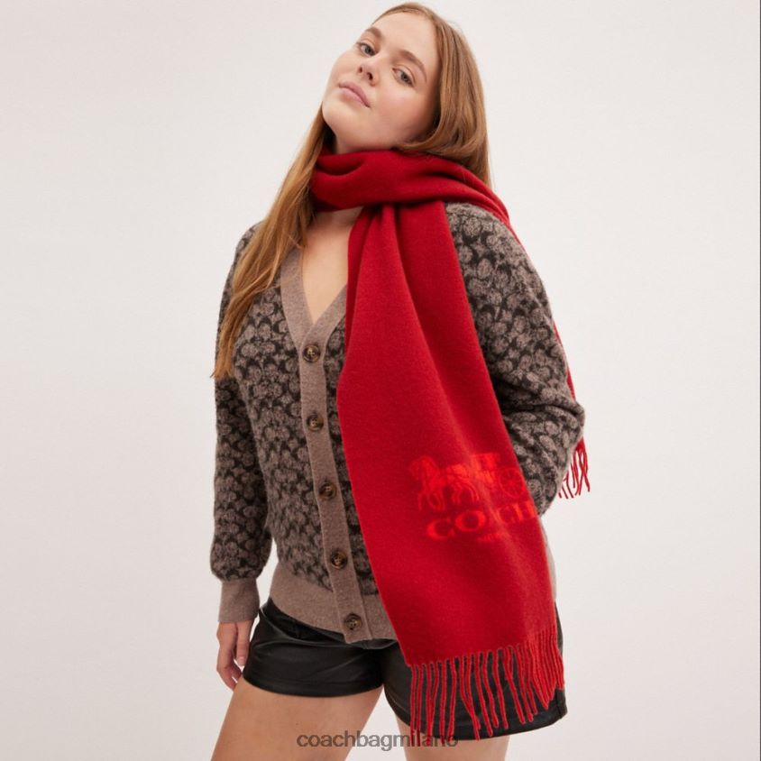 Coach donne Sciarpa in cashmere bicolore per cavallo e carrozza rosso sport/rosso smalto FPN0Z8582