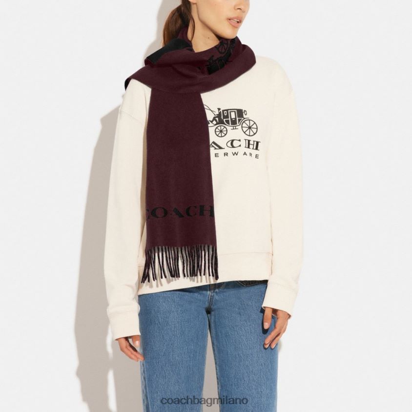 Coach donne Sciarpa in cashmere per cavalli e carrozze vino/nero FPN0Z8559