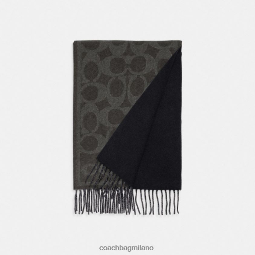Coach donne sciarpa reversibile firmata in cashmere nero/nero FPN0Z8554