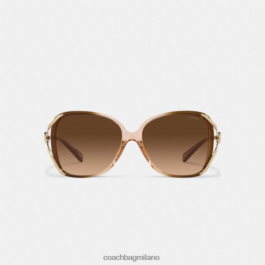 Coach donne occhiali da sole quadrati aperti oversize rosa tea sfumatura marrone FPN0Z8529