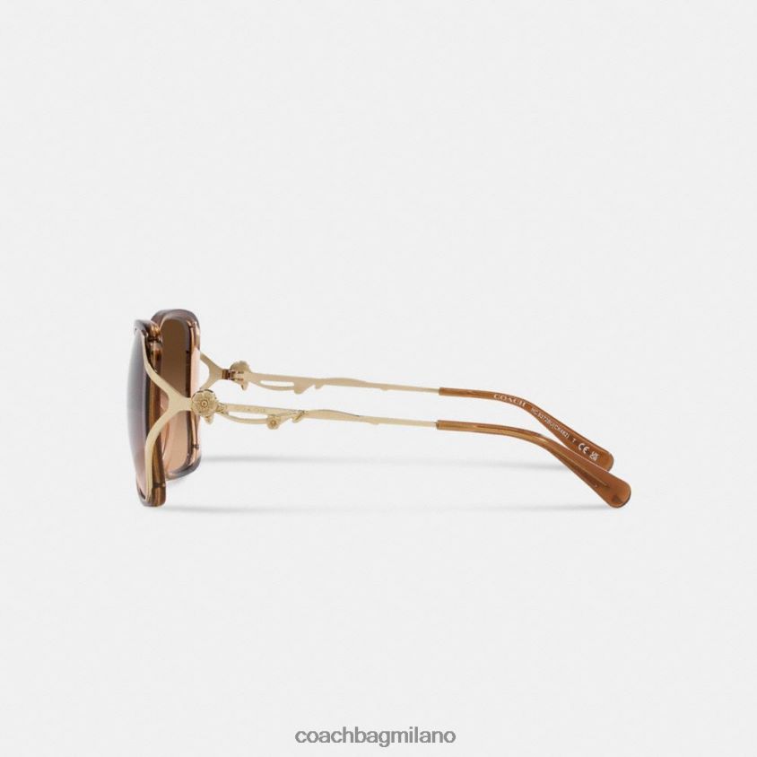 Coach donne occhiali da sole quadrati aperti oversize rosa tea sfumatura marrone FPN0Z8529
