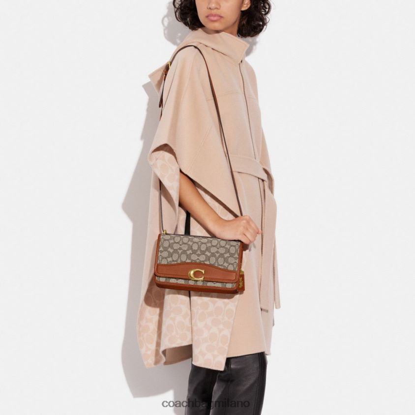 Coach donne borsa a tracolla bandit in caratteristico jacquard tessile b4/cacao brunito amb FPN0Z813