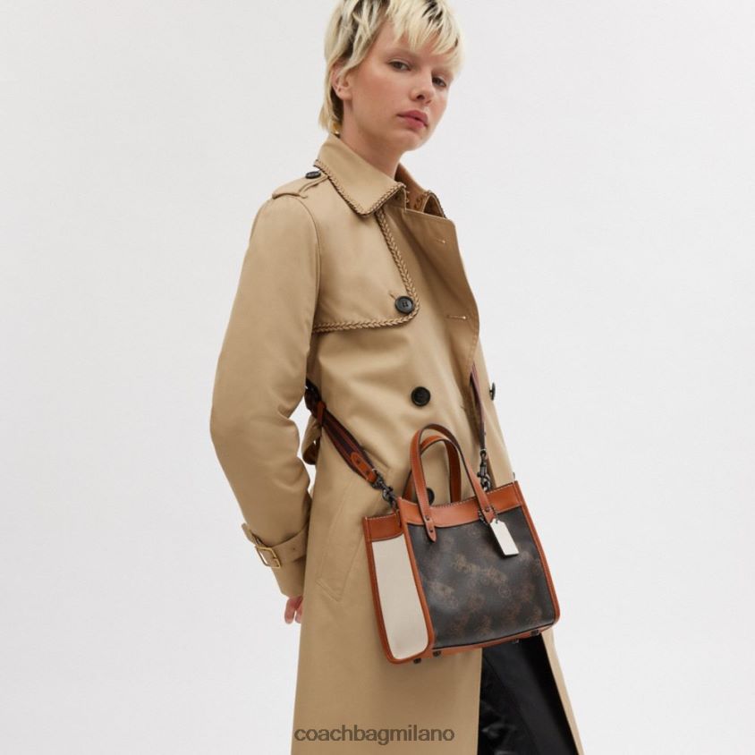 Coach donne borsa tote 22 con grande stampa di cavalli e carrozza v5/ambra brunita al tartufo FPN0Z8296