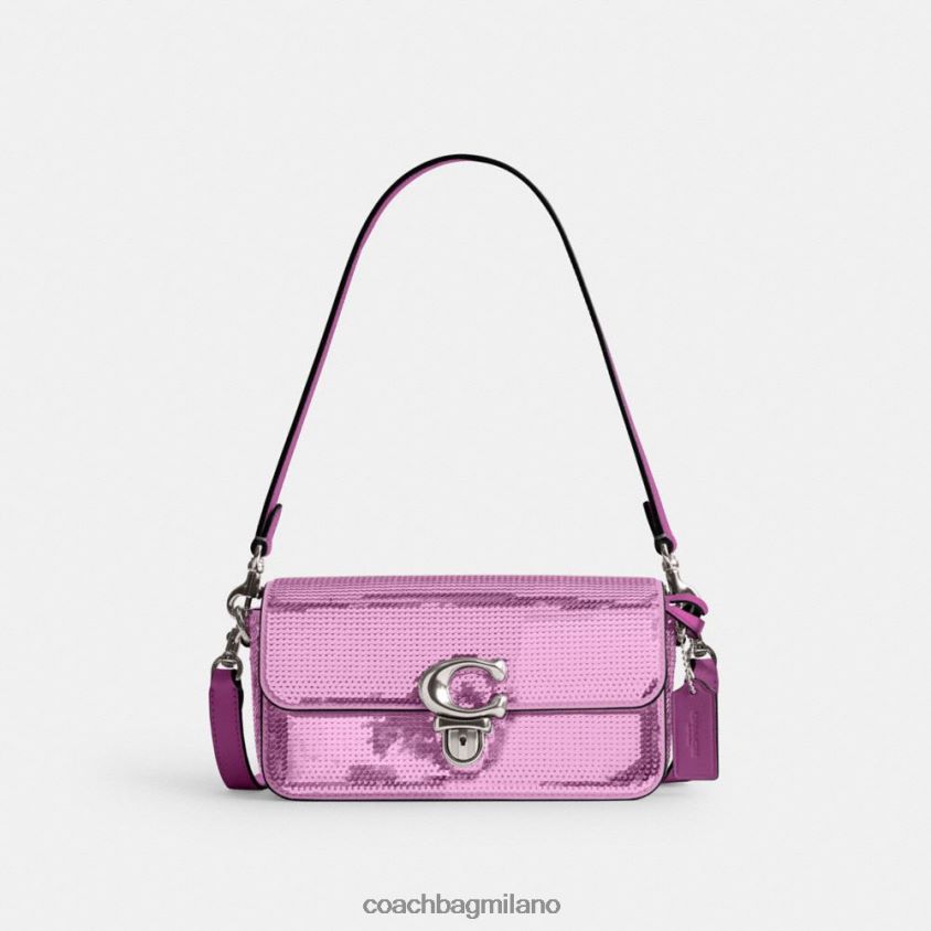 Coach donne borsa baguette da studio con paillettes sinistra/magenta scuro FPN0Z8188