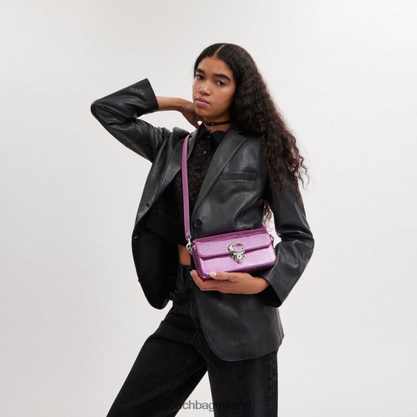 Coach donne borsa baguette da studio con paillettes sinistra/magenta scuro FPN0Z8188