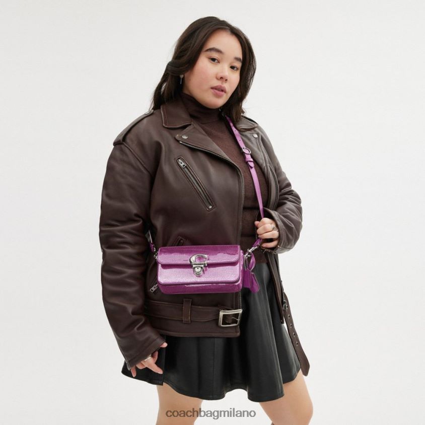 Coach donne borsa baguette da studio con paillettes sinistra/magenta scuro FPN0Z8188