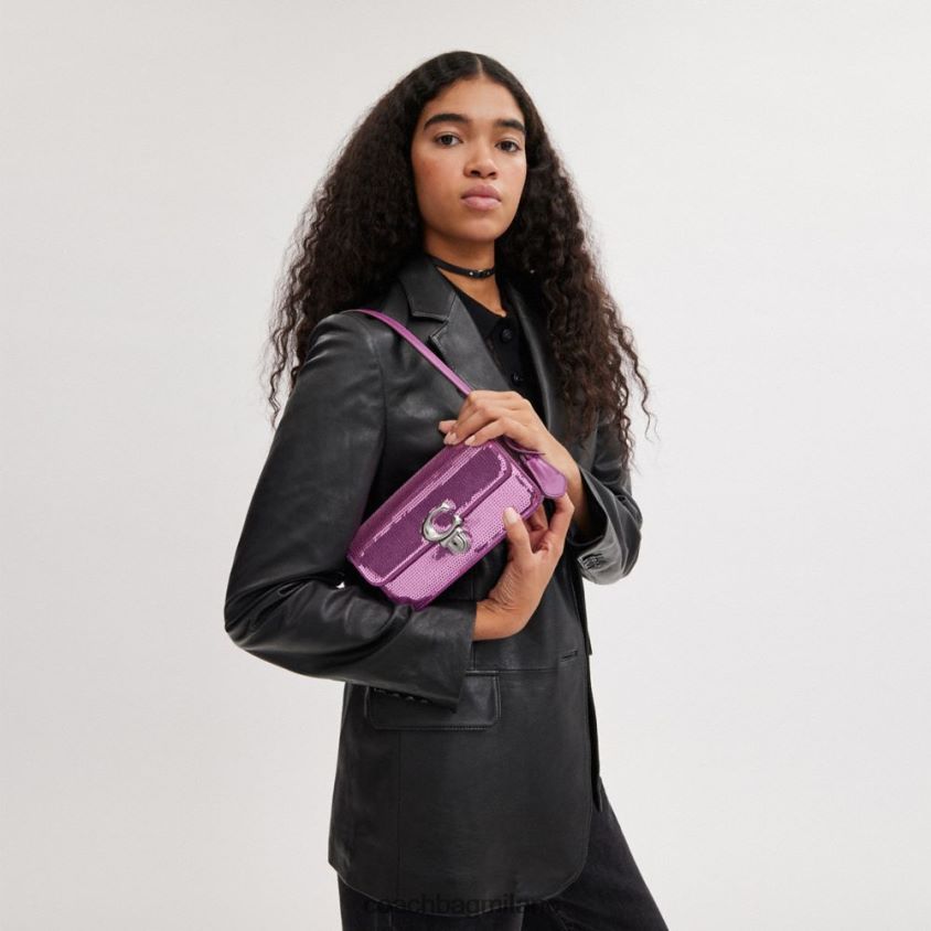 Coach donne borsa baguette da studio con paillettes sinistra/magenta scuro FPN0Z8188