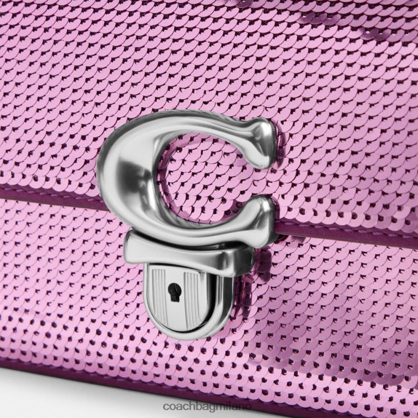 Coach donne borsa baguette da studio con paillettes sinistra/magenta scuro FPN0Z8188
