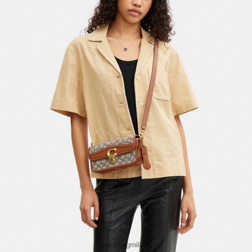 Coach donne borsa baguette da studio in caratteristico jacquard tessile b4/cacao brunito amb FPN0Z8194
