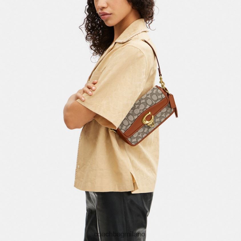 Coach donne borsa baguette da studio in caratteristico jacquard tessile b4/cacao brunito amb FPN0Z8194