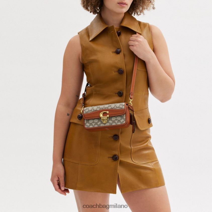Coach donne borsa baguette da studio in caratteristico jacquard tessile b4/cacao brunito amb FPN0Z8194