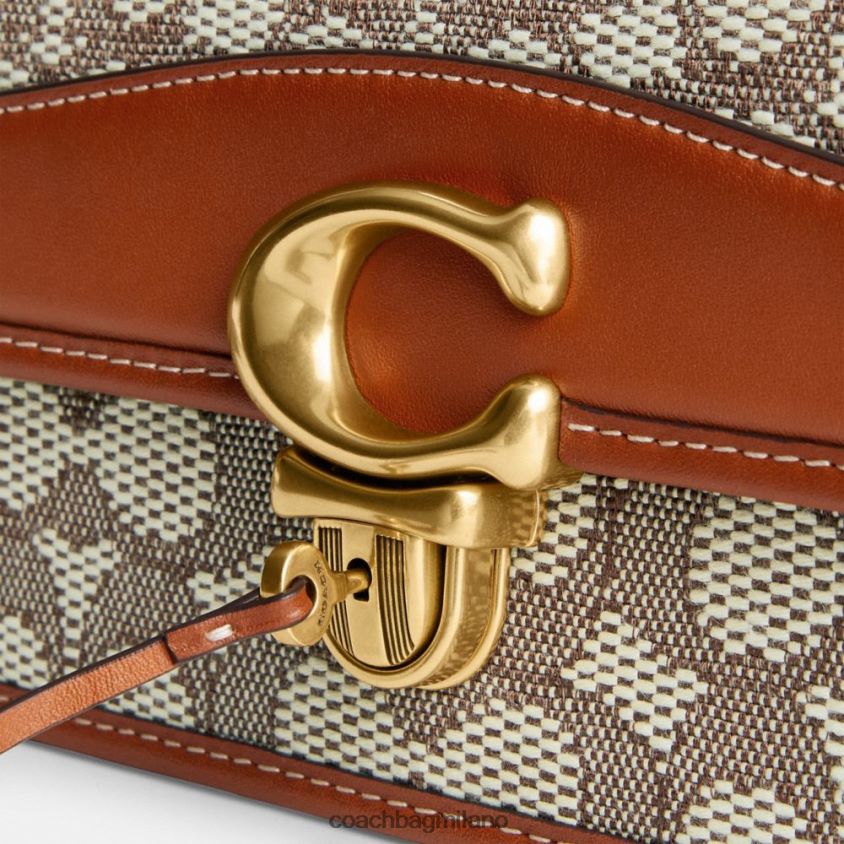 Coach donne borsa baguette da studio in caratteristico jacquard tessile b4/cacao brunito amb FPN0Z8194