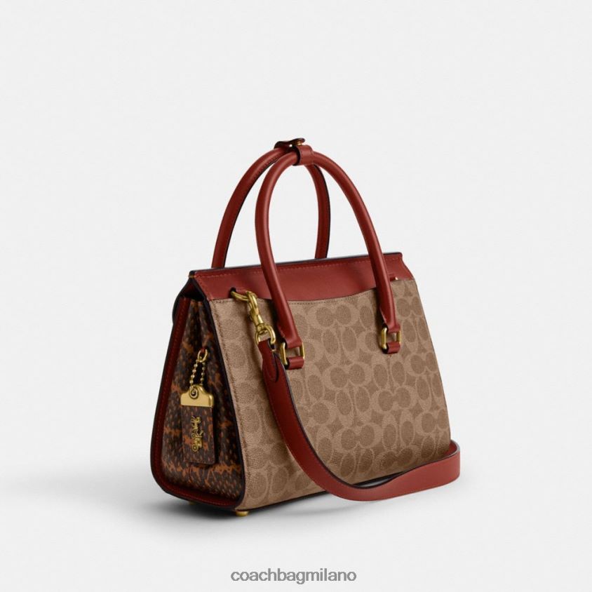 Coach donne borsone broome in tela esclusiva con dettaglio in pelle di serpente b4/ruggine marrone chiaro FPN0Z8172