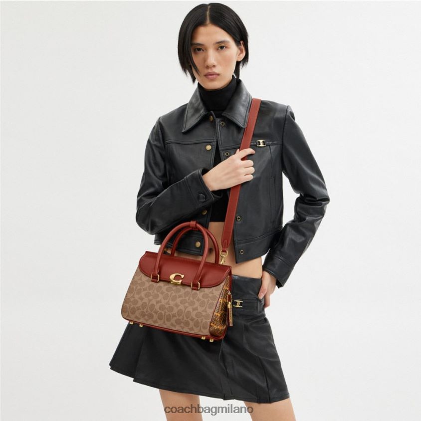 Coach donne borsone broome in tela esclusiva con dettaglio in pelle di serpente b4/ruggine marrone chiaro FPN0Z8172