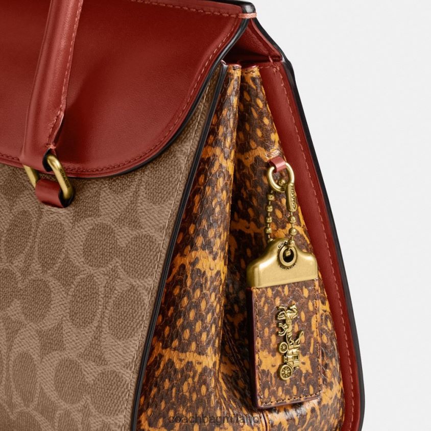 Coach donne borsone broome in tela esclusiva con dettaglio in pelle di serpente b4/ruggine marrone chiaro FPN0Z8172