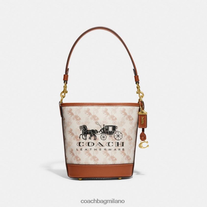 Coach donne borsa a secchiello Dakota 16 con stampa di cavalli e carrozza b4/ambra brunita gesso FPN0Z820