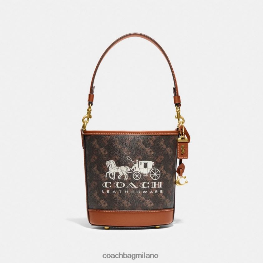 Coach donne borsa a secchiello Dakota 16 con stampa di cavalli e carrozza b4/ambra brunita tartufo FPN0Z818