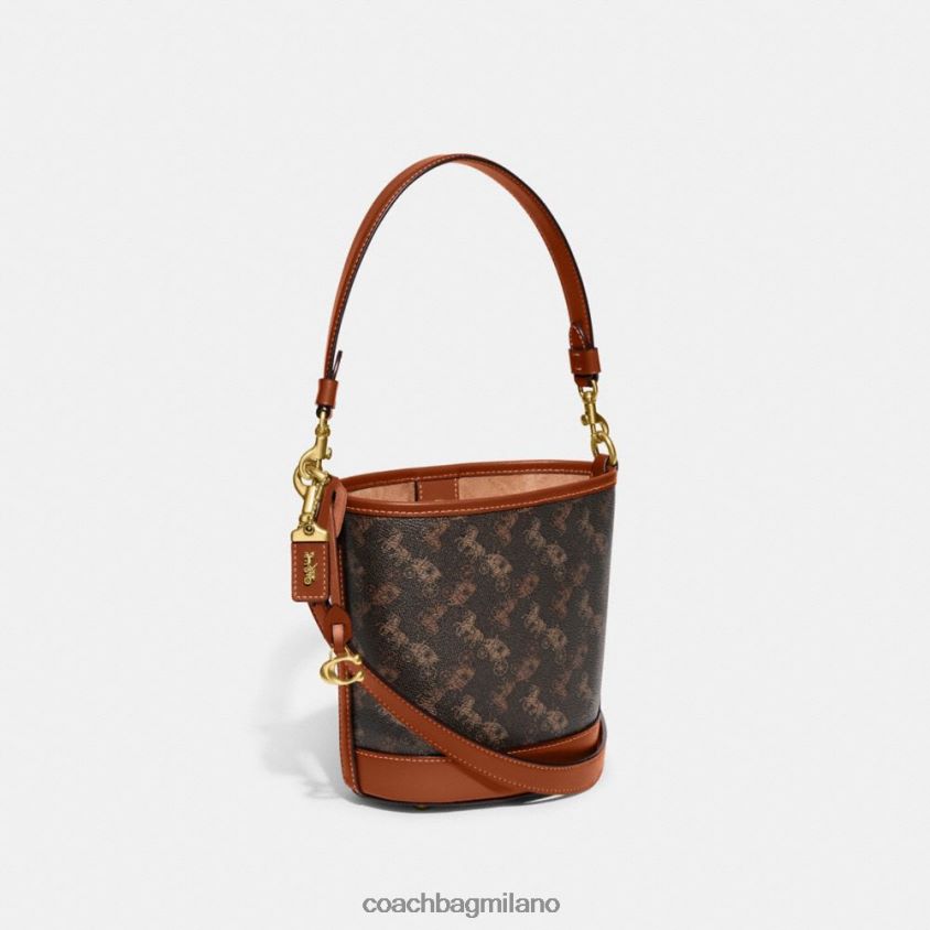 Coach donne borsa a secchiello Dakota 16 con stampa di cavalli e carrozza b4/ambra brunita tartufo FPN0Z818