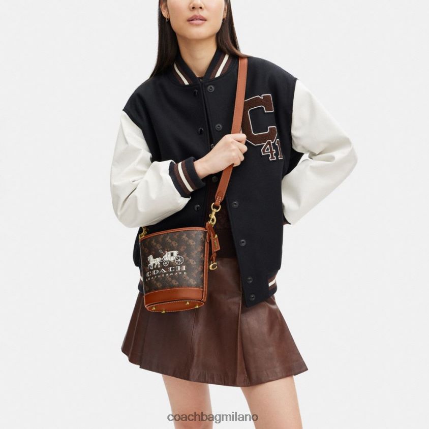 Coach donne borsa a secchiello Dakota 16 con stampa di cavalli e carrozza b4/ambra brunita tartufo FPN0Z818