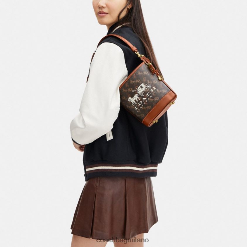 Coach donne borsa a secchiello Dakota 16 con stampa di cavalli e carrozza b4/ambra brunita tartufo FPN0Z818