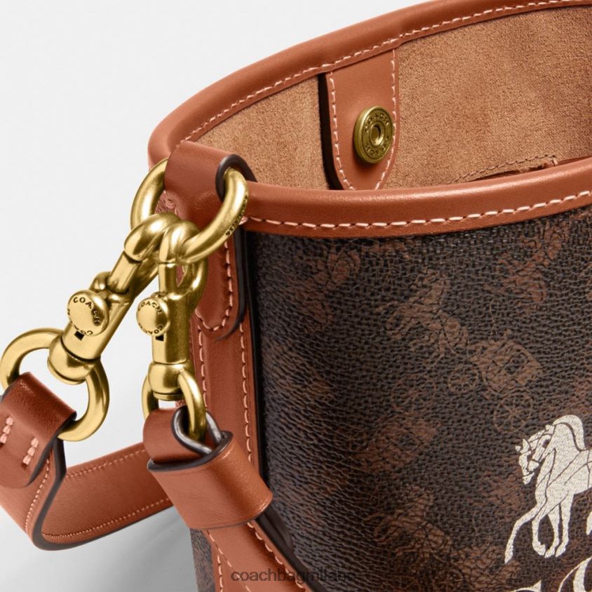 Coach donne borsa a secchiello Dakota 16 con stampa di cavalli e carrozza b4/ambra brunita tartufo FPN0Z818