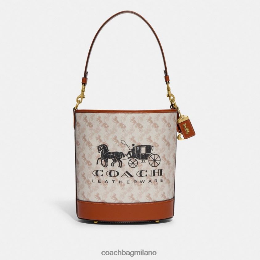 Coach donne borsa a secchiello Dakota con stampa di cavalli e carrozza b4/ambra brunita gesso FPN0Z823