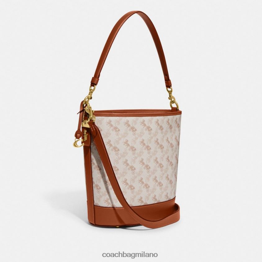 Coach donne borsa a secchiello Dakota con stampa di cavalli e carrozza b4/ambra brunita gesso FPN0Z823