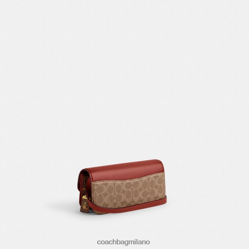 Coach donne borsa idol 23 in tela esclusiva con dettaglio in pelle di serpente b4/ruggine marrone chiaro FPN0Z836