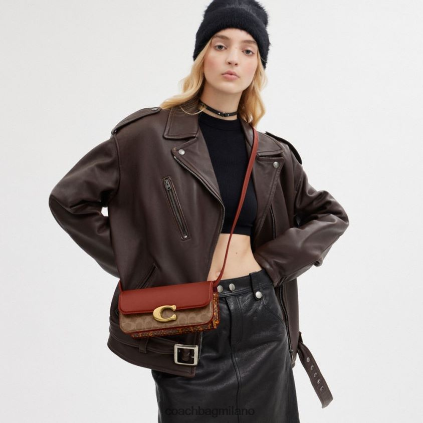 Coach donne borsa idol 23 in tela esclusiva con dettaglio in pelle di serpente b4/ruggine marrone chiaro FPN0Z836