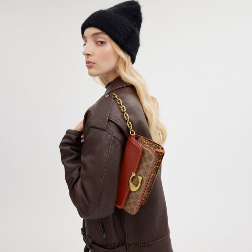Coach donne borsa idol 23 in tela esclusiva con dettaglio in pelle di serpente b4/ruggine marrone chiaro FPN0Z836