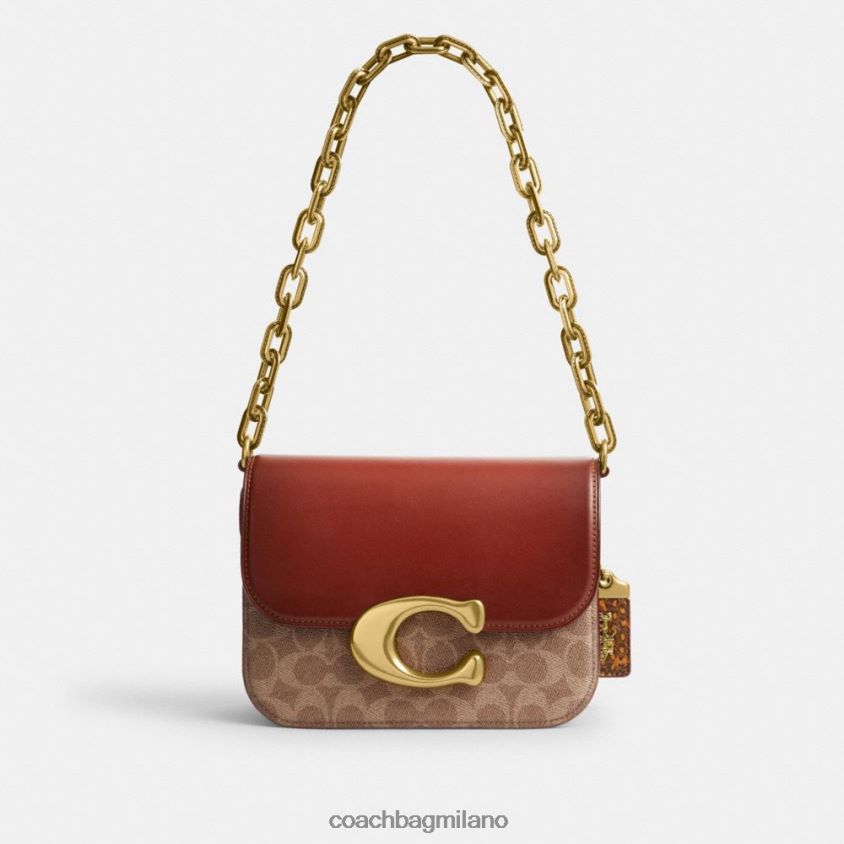 Coach donne borsa idol in tela esclusiva con dettaglio in pelle di serpente b4/ruggine marrone chiaro FPN0Z846