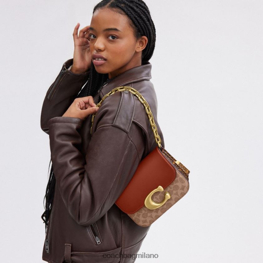 Coach donne borsa idol in tela esclusiva con dettaglio in pelle di serpente b4/ruggine marrone chiaro FPN0Z846