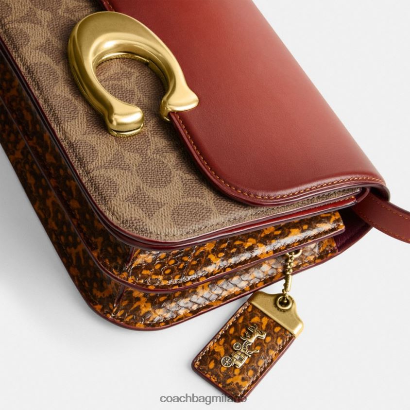 Coach donne borsa idol in tela esclusiva con dettaglio in pelle di serpente b4/ruggine marrone chiaro FPN0Z846