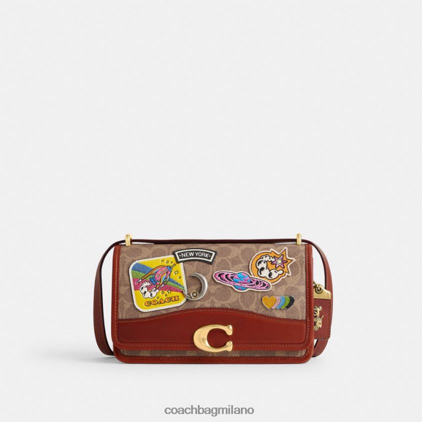 Coach donne borsa a tracolla cosmic coach bandit in tela esclusiva con toppe b4/marrone chiaro ruggine multi FPN0Z8267