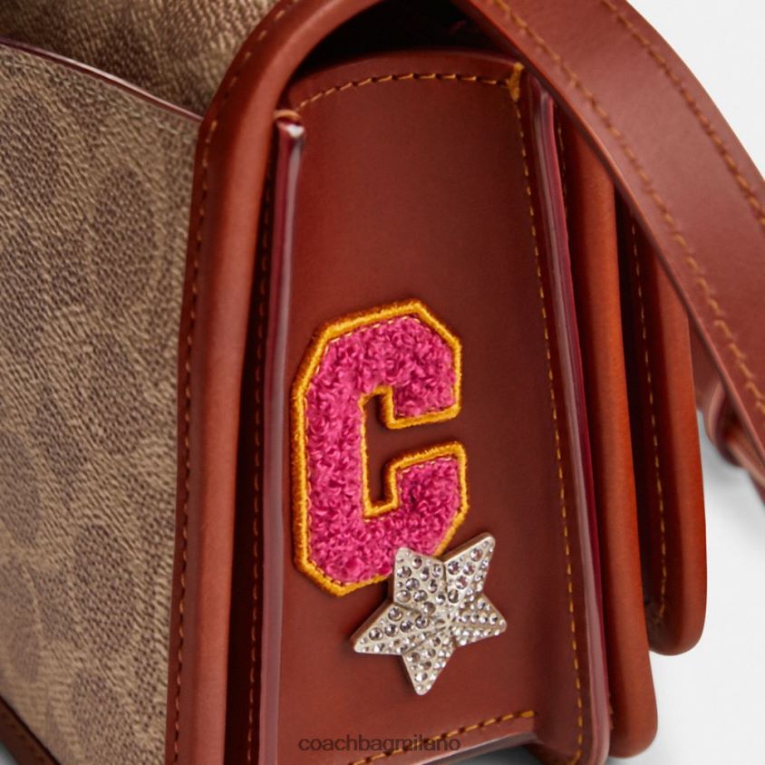 Coach donne borsa a tracolla cosmic coach bandit in tela esclusiva con toppe b4/marrone chiaro ruggine multi FPN0Z8267