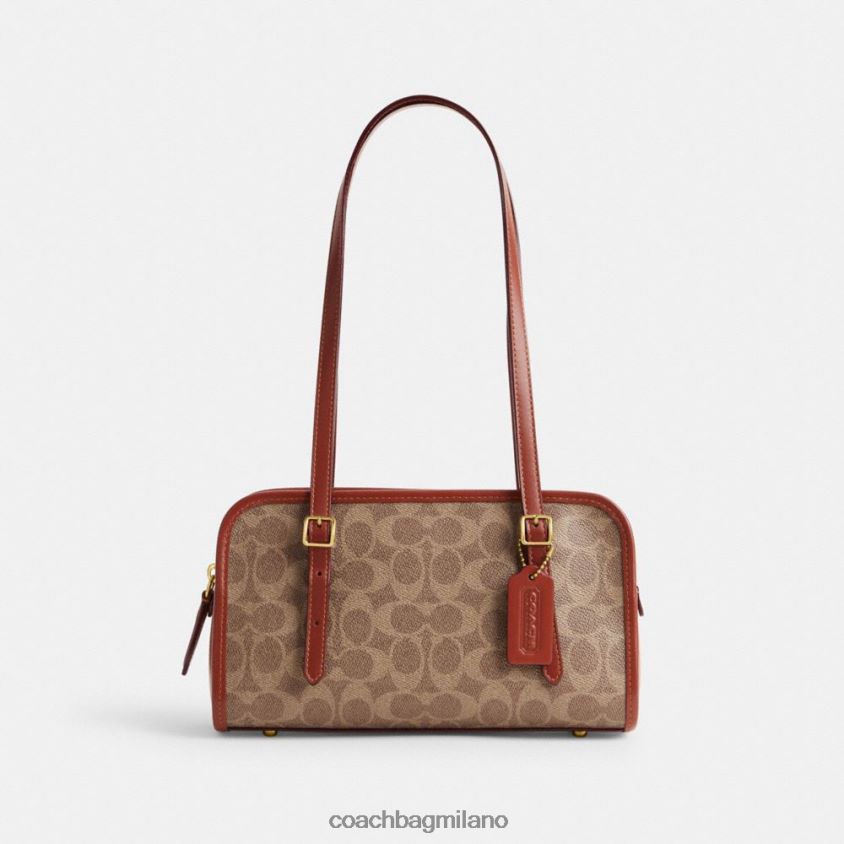 Coach donne zip basculante in tela esclusiva b4/ruggine marrone chiaro FPN0Z8268