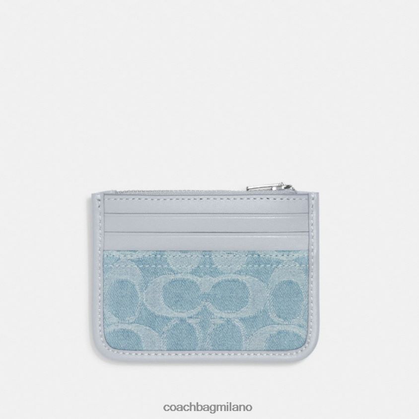 Coach donne porta carte con zip in denim esclusivo sx/azzurro FPN0Z8385