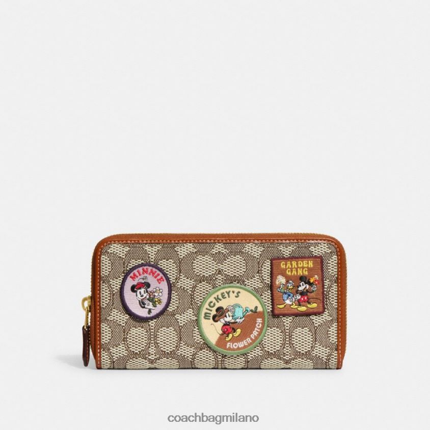 Coach donne portafoglio con zip a fisarmonica disney x coach in caratteristico jacquard tessile con toppe b4/cacao brunito amb FPN0Z8326