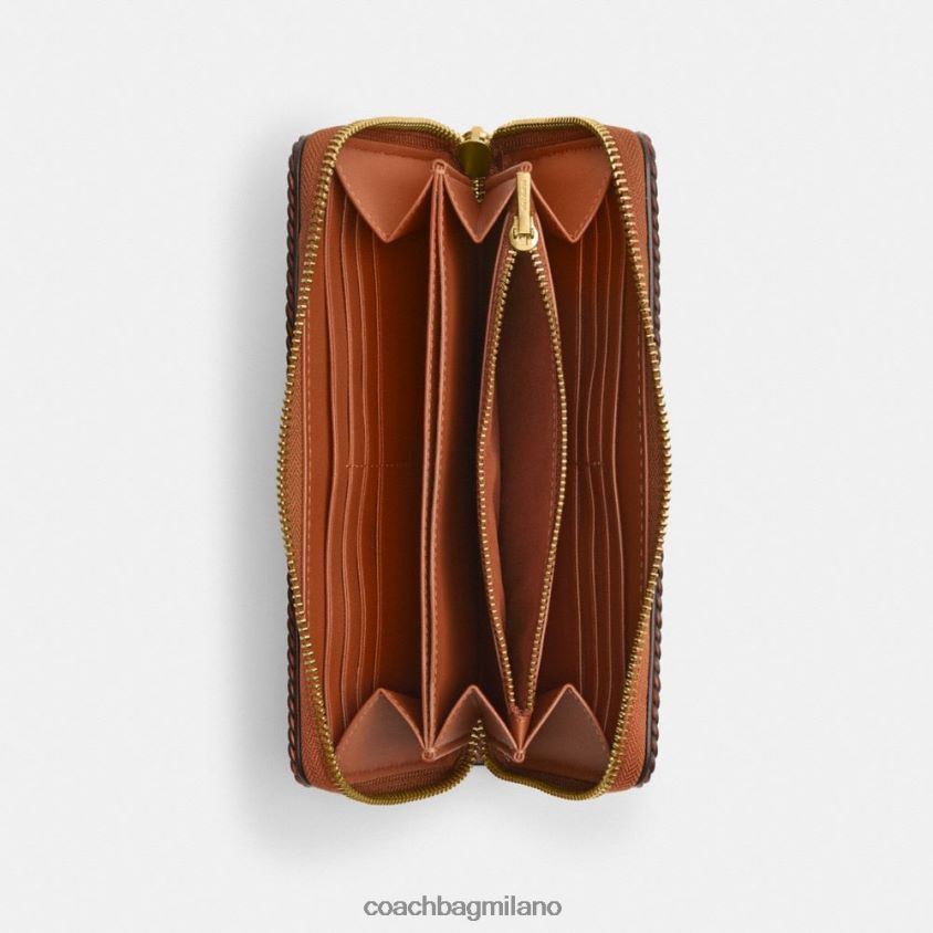 Coach donne portafoglio con zip a fisarmonica e treccia b4/ambra brunita FPN0Z8322