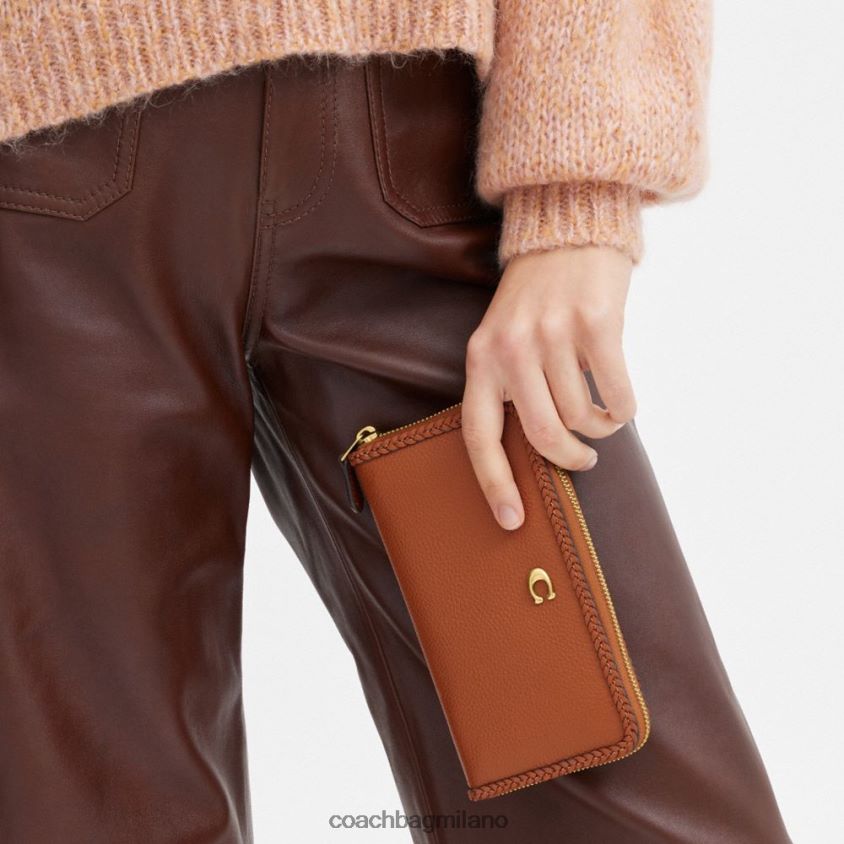 Coach donne portafoglio con zip a fisarmonica e treccia b4/ambra brunita FPN0Z8322