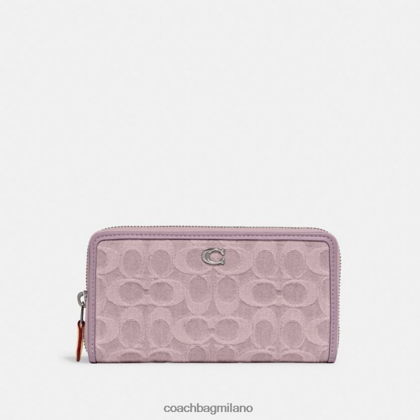 Coach donne portafoglio con zip a fisarmonica in denim esclusivo sinistra/viola chiaro FPN0Z8325