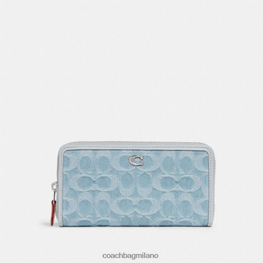 Coach donne portafoglio con zip a fisarmonica in denim esclusivo sx/azzurro FPN0Z8324