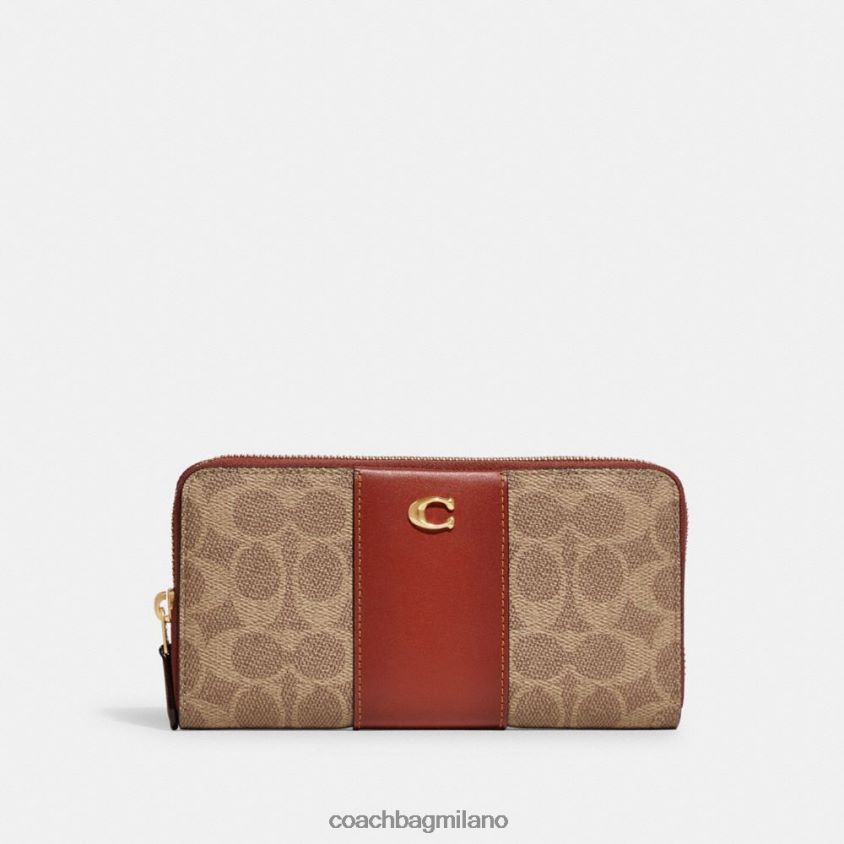 Coach donne portafoglio con zip a fisarmonica in tela esclusiva colorblock b4/ruggine marrone chiaro FPN0Z8329