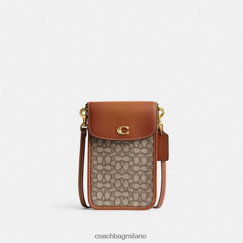 Coach donne tracolla per cellulare in micro jacquard esclusivo b4/cacao brunito amb FPN0Z8386