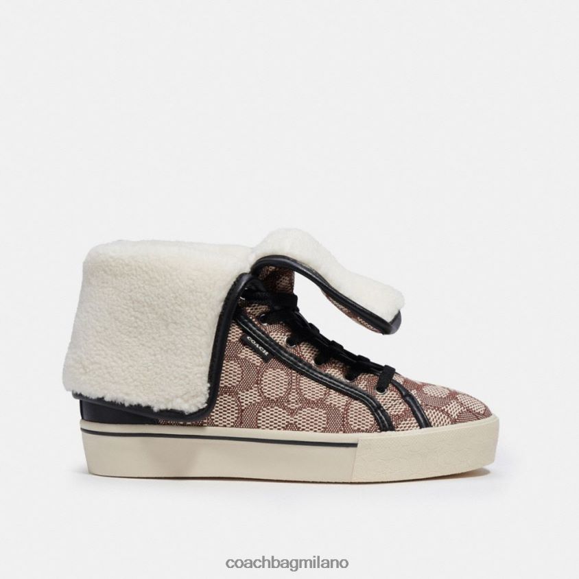 Coach donne sneaker alta con plateau e risvolto con suola cittadina in caratteristico jacquard cacao/nero FPN0Z8429