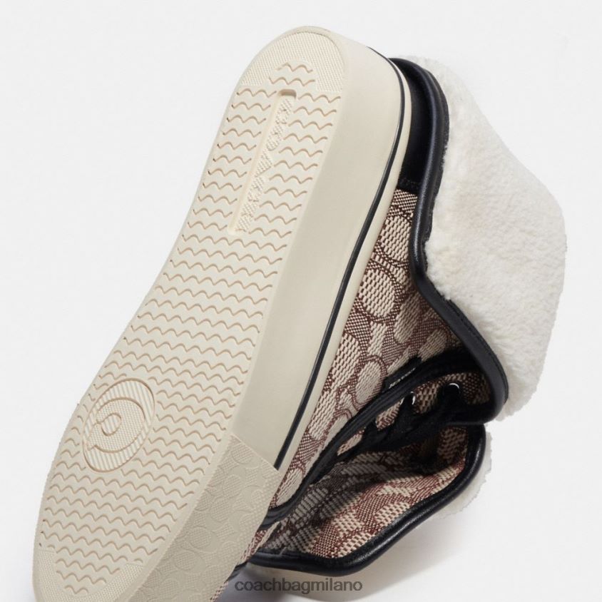 Coach donne sneaker alta con plateau e risvolto con suola cittadina in caratteristico jacquard cacao/nero FPN0Z8429
