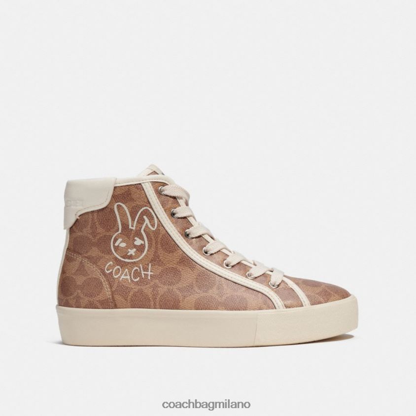 Coach donne sneaker citysole alta con plateau e suola per il capodanno lunare in tela esclusiva con coniglio abbronzatura FPN0Z8427