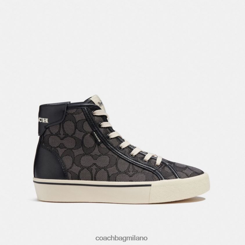 Coach donne sneaker citysole alta con plateau in caratteristico jacquard fumo carbone/nero FPN0Z8430