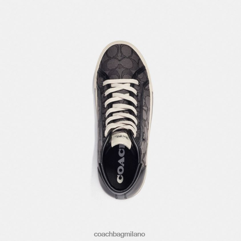 Coach donne sneaker citysole alta con plateau in caratteristico jacquard fumo carbone/nero FPN0Z8430